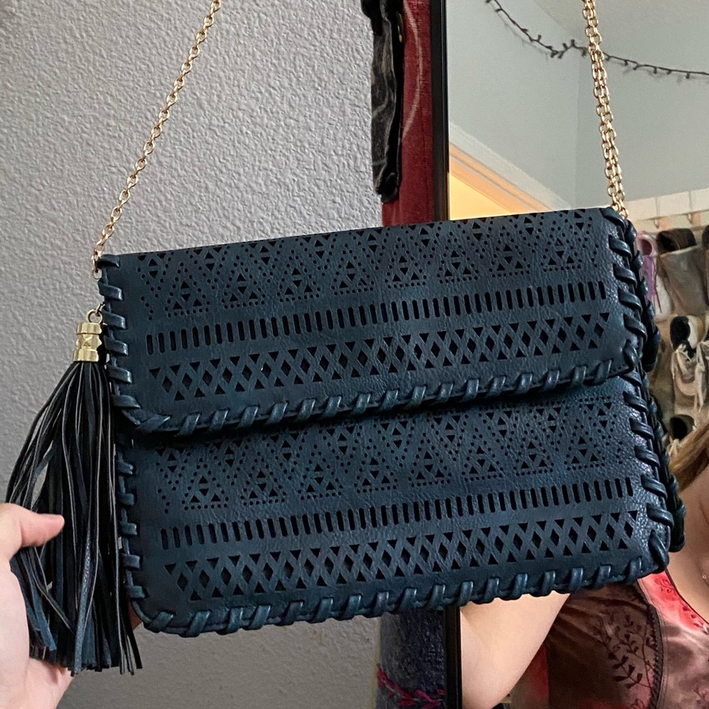 gold chain cross body navy purse